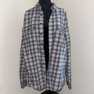 Eddie Bauer Flannel Shirt Men's Large Tall Blue Plaid Cotton Pleated Button-Up